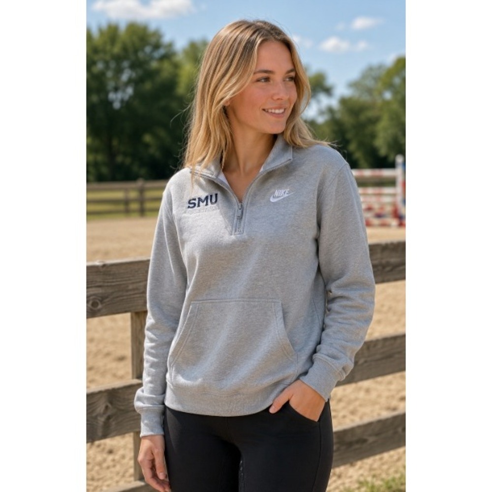 Nike SMU Equestrian Quarter Zip Sweatshirt Gray Mustang Pullover Womens Medium